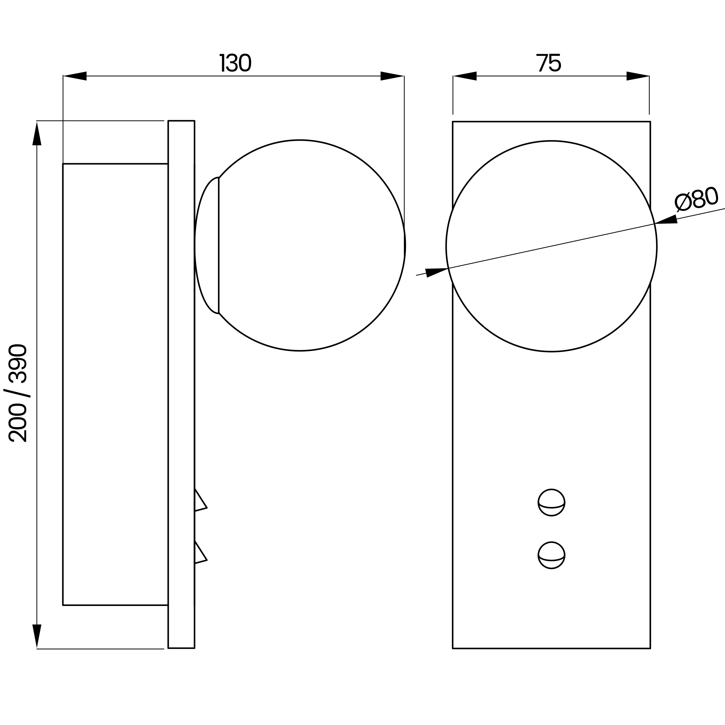 Desenho técnico cotado da arandela, da Usina Design