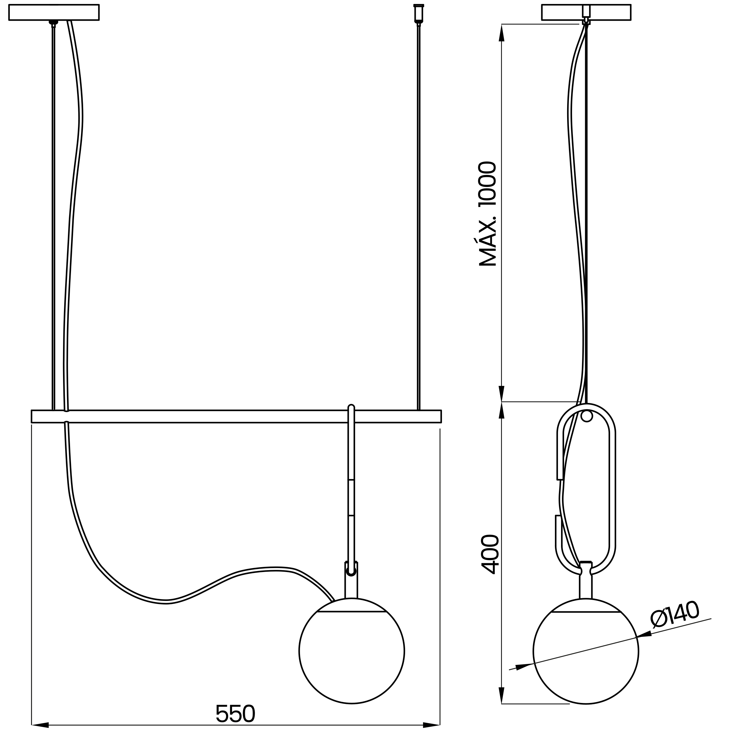 Desenho técnico cotado do pendente, da Usina Design