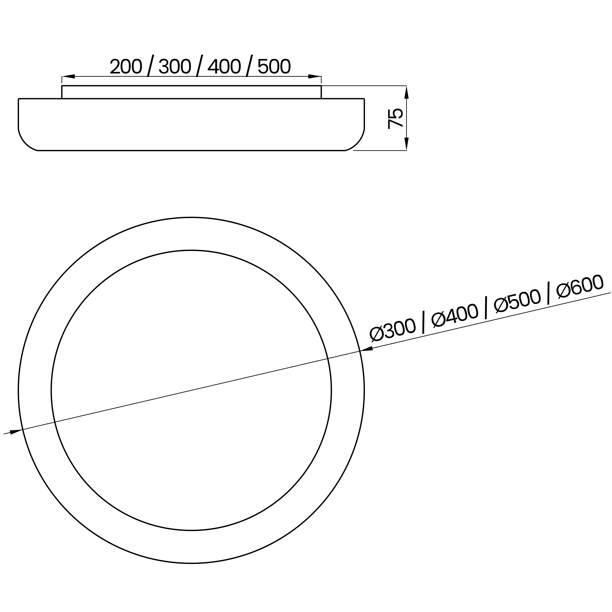 Desenho técnico cotado do plafon, da Usina Design