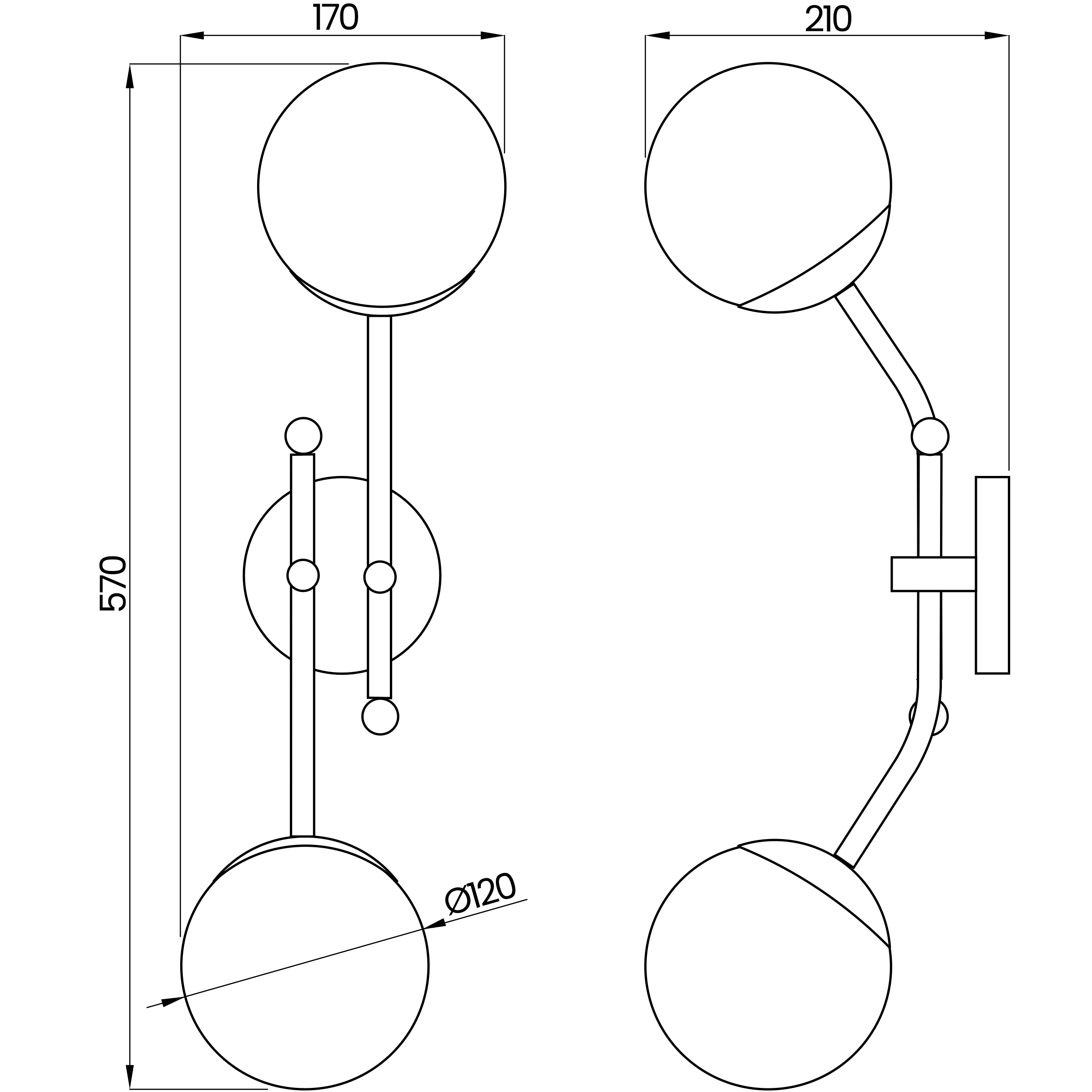 Desenho técnico cotado da arandela, da Usina Design