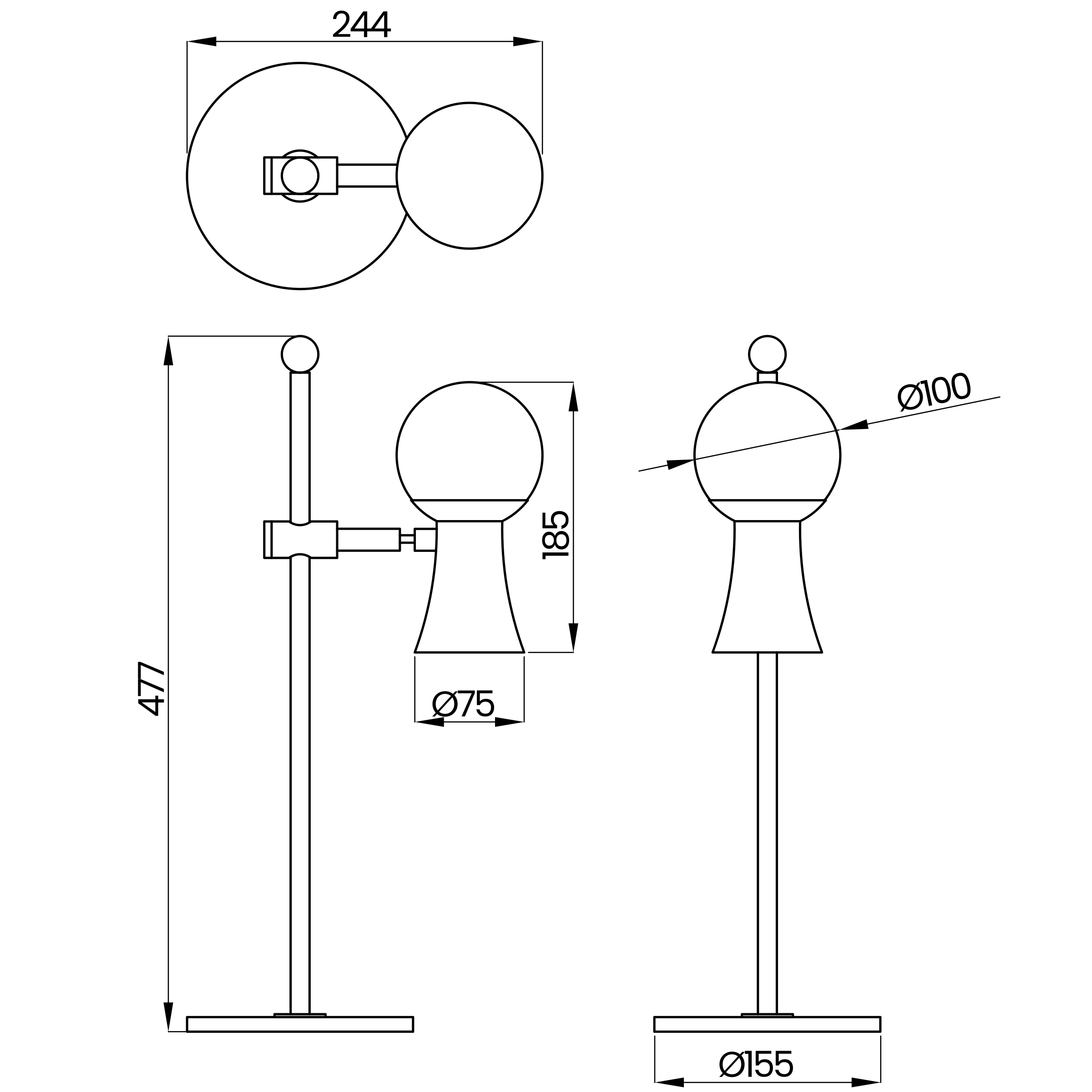 Desenho técnico cotado do abajur, da Usina Design