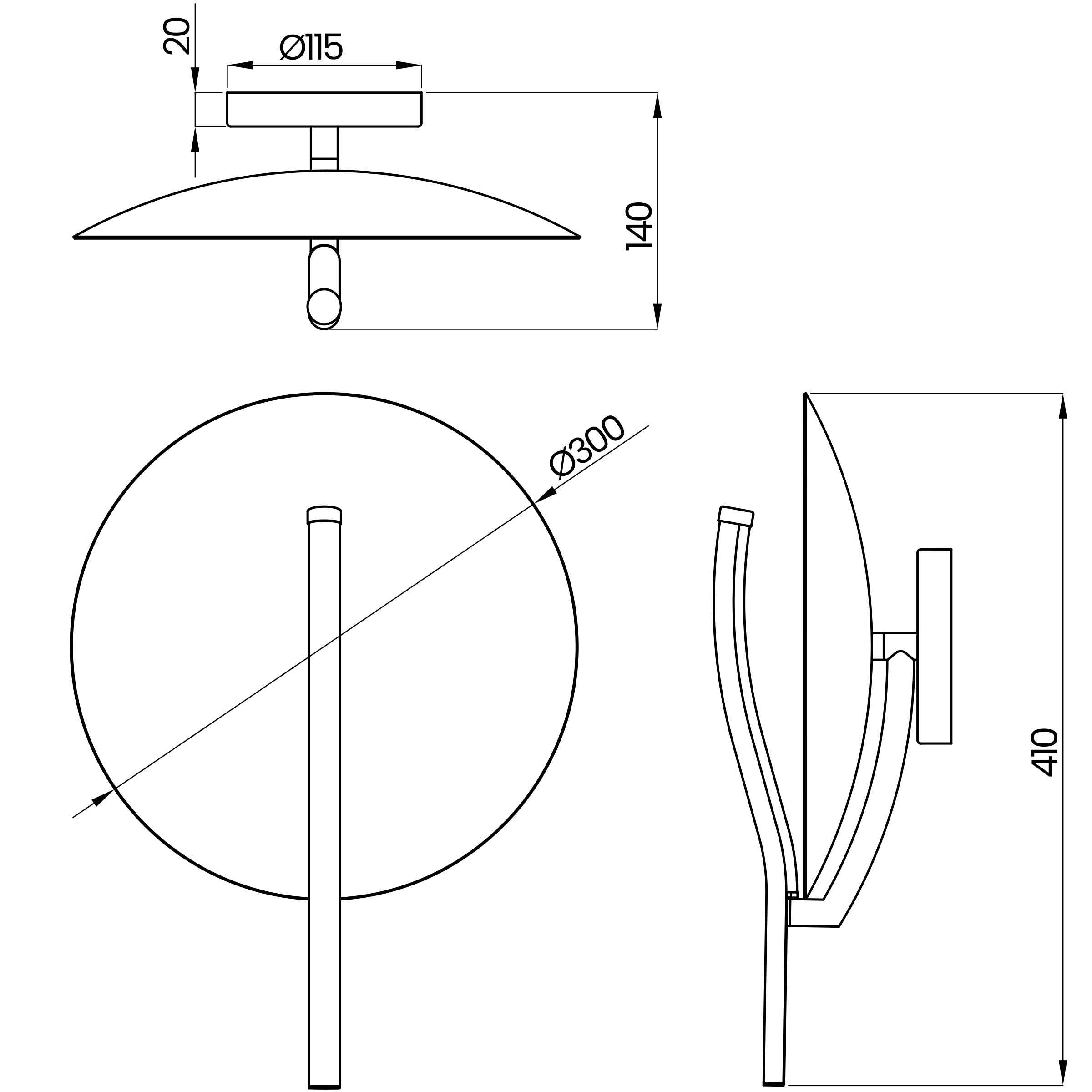 Desenho técnico cotado da arandela, da Usina Design