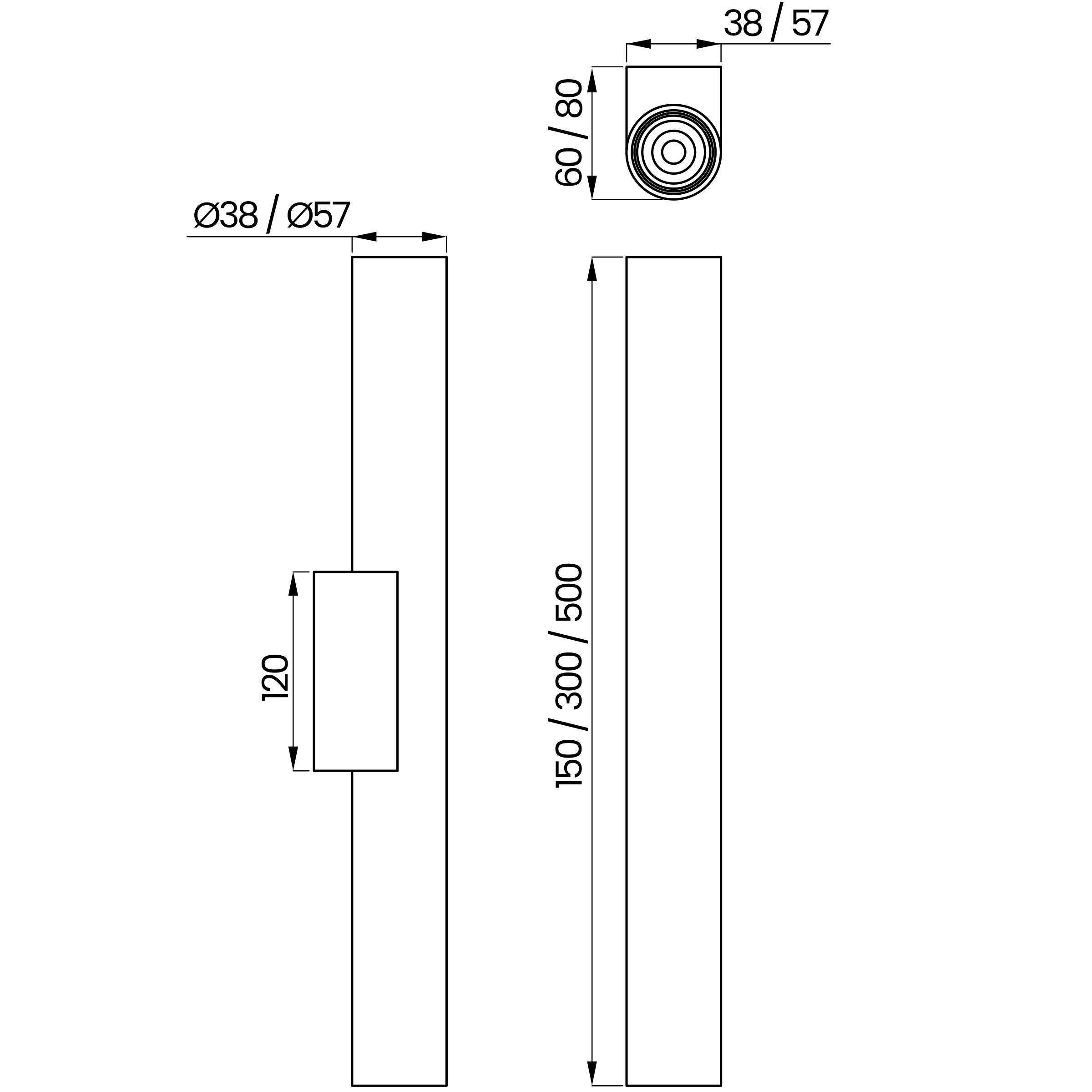 Desenho técnico cotado da arandela, da Usina Design