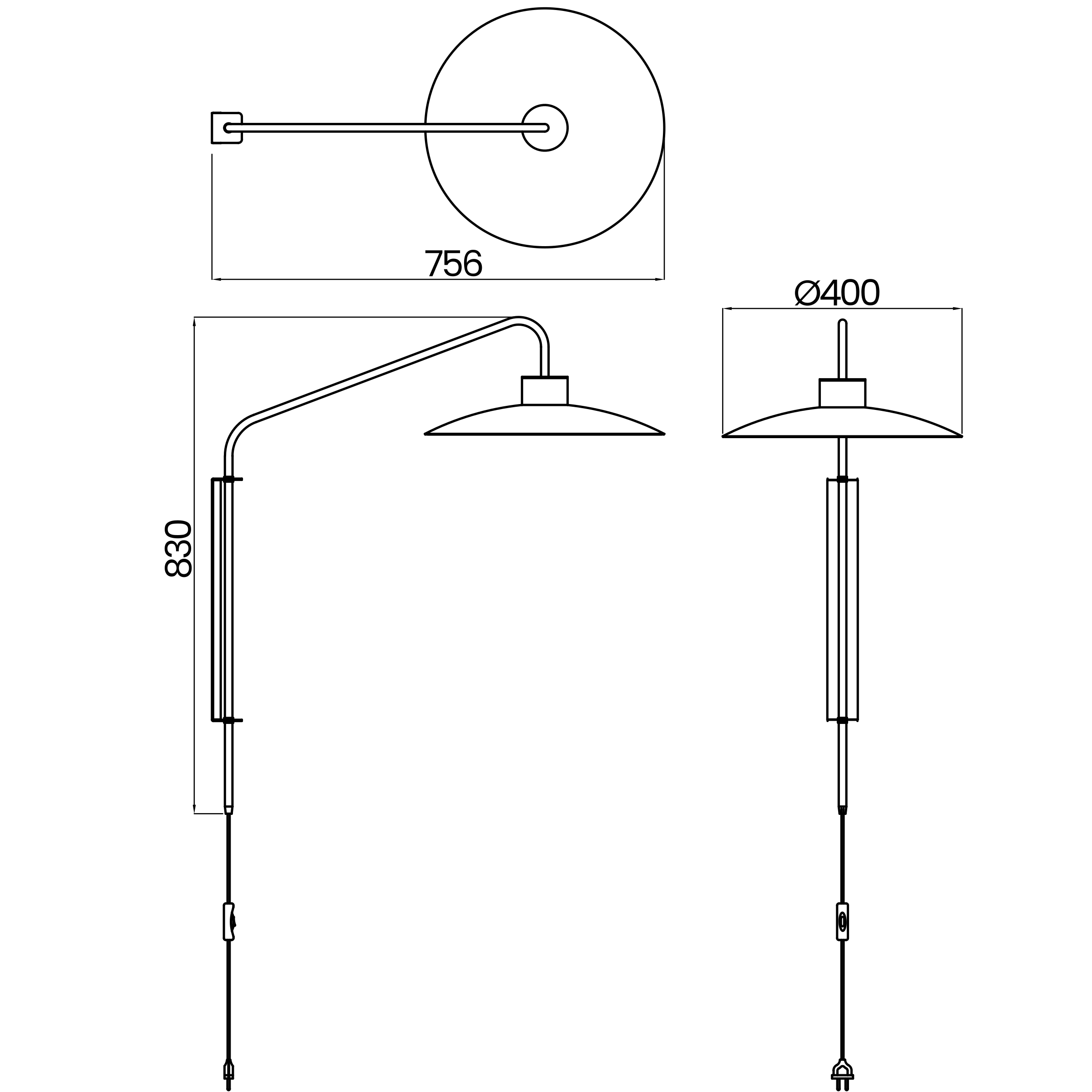 Desenho técnico cotado da arandela, da Usina Design
