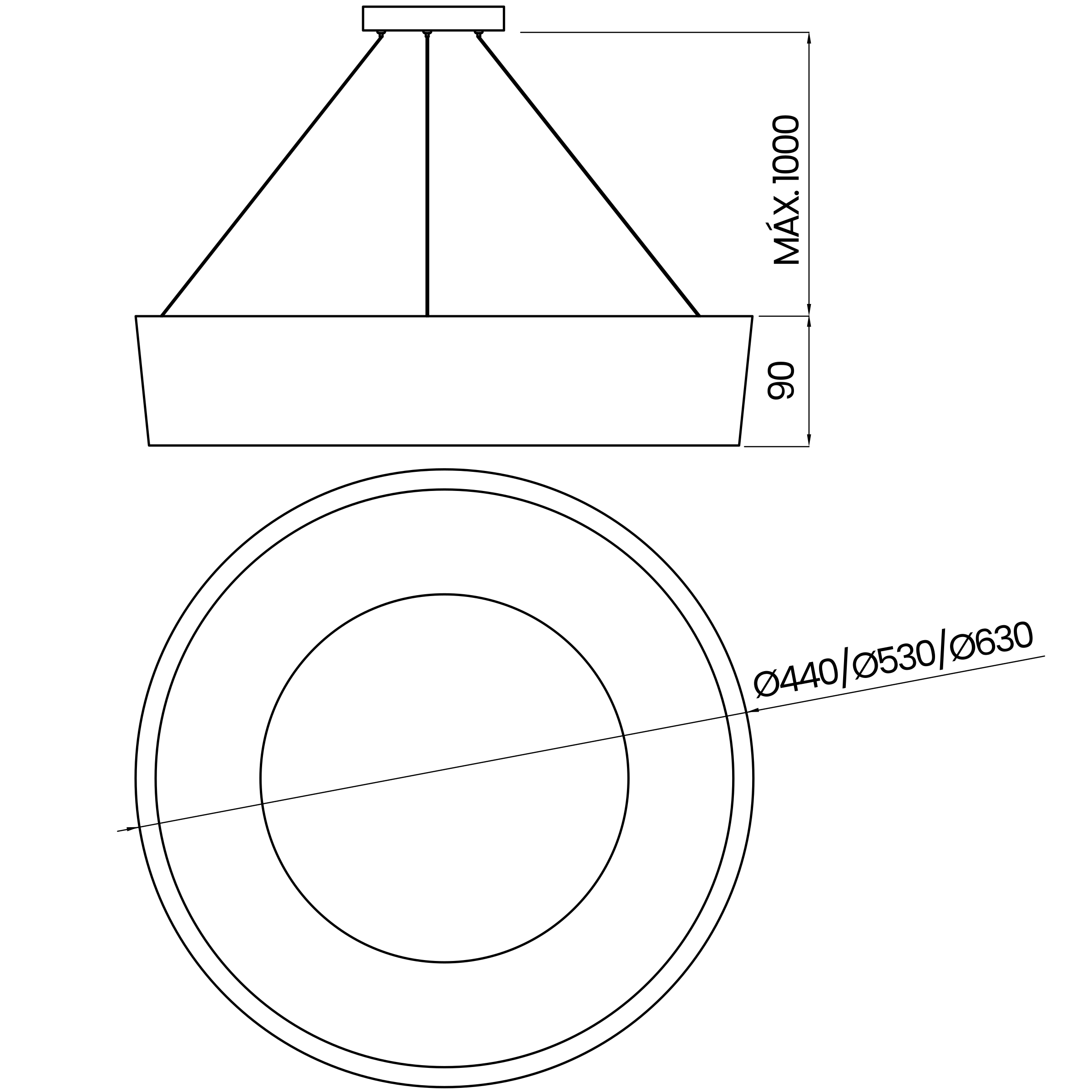 Desenho técnico cotado do pendente, da Usina Design
