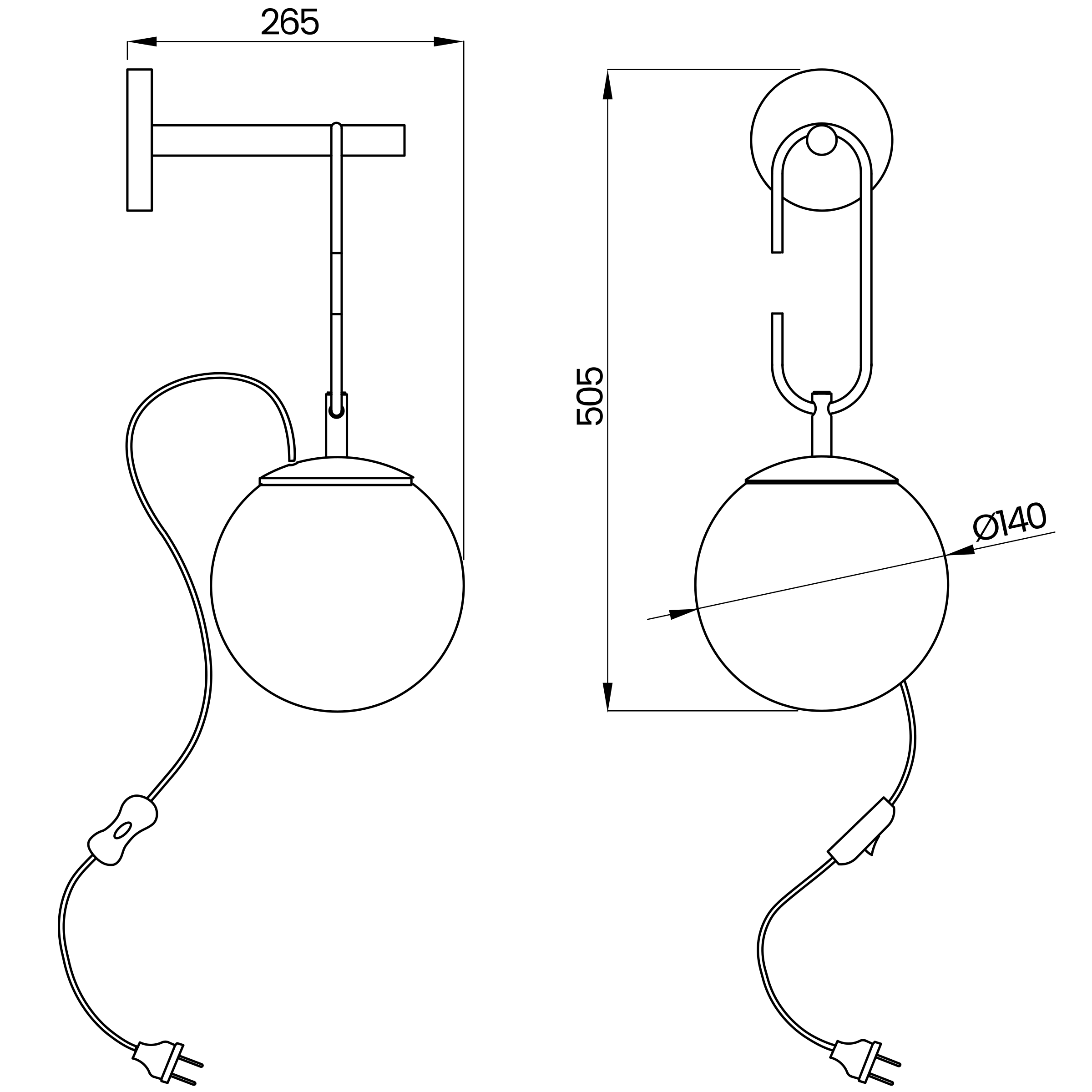 Desenho técnico cotado da arandela, da Usina Design