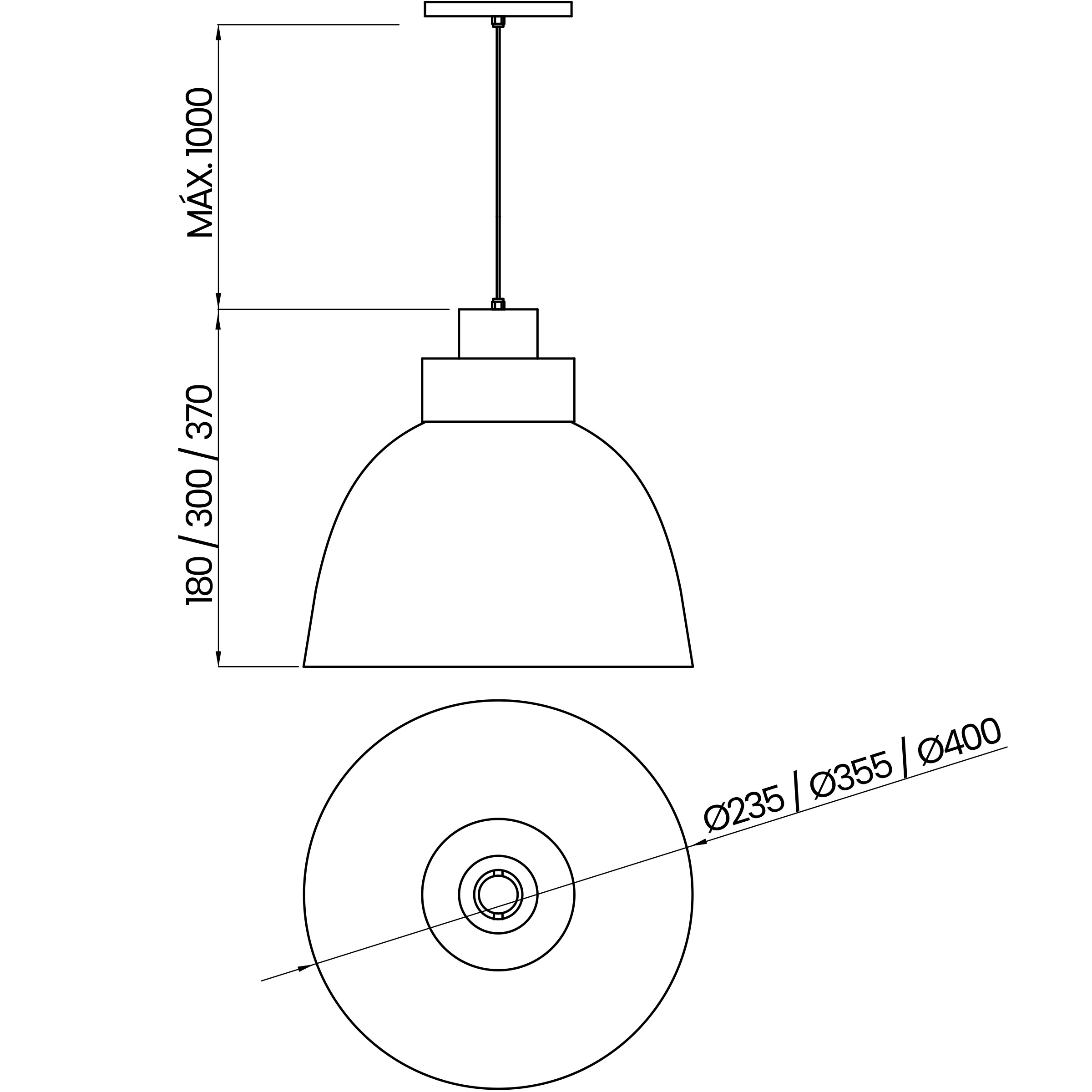 Desenho técnico cotado do pendente, da Usina Design