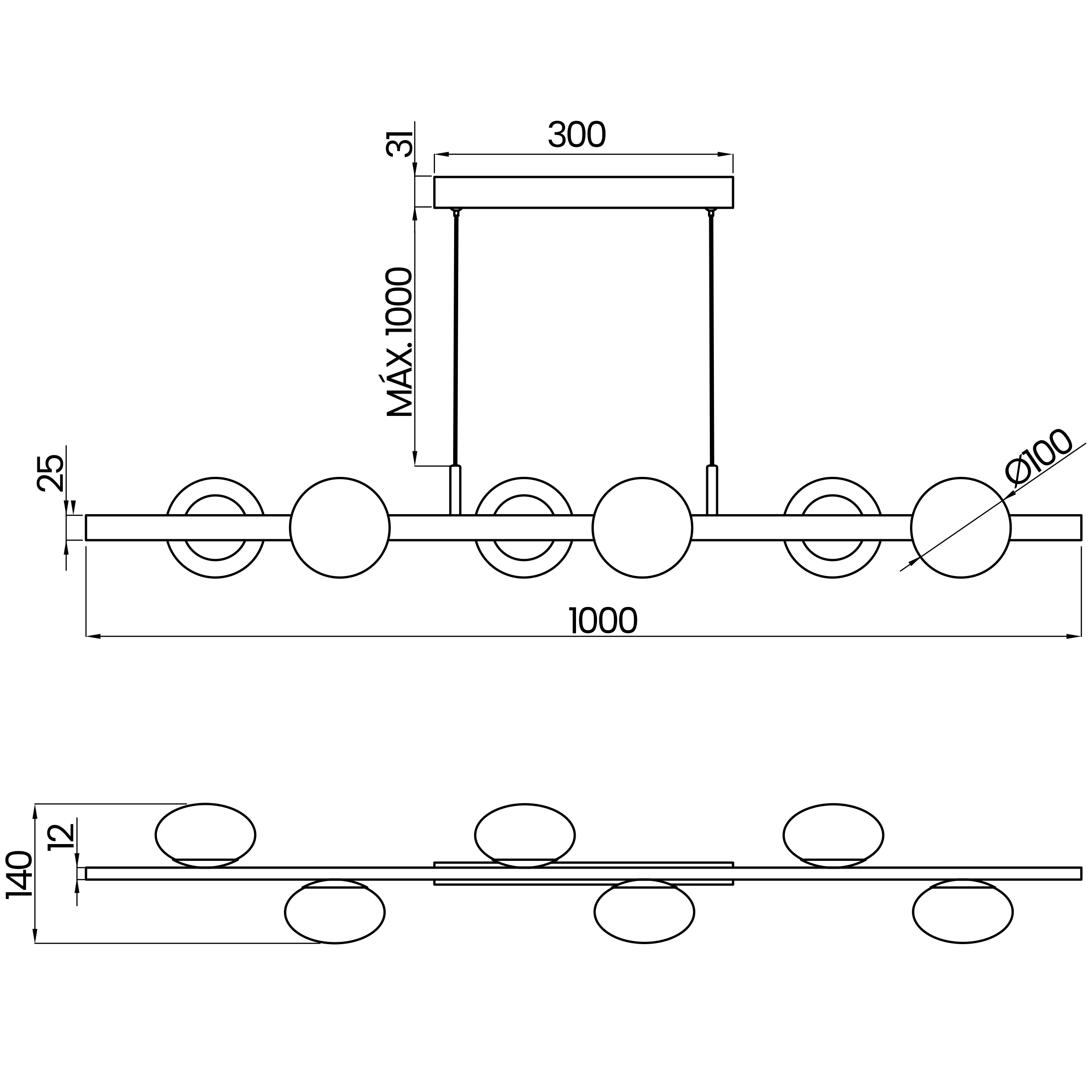Desenho técnico cotado do pendente, da Usina Design