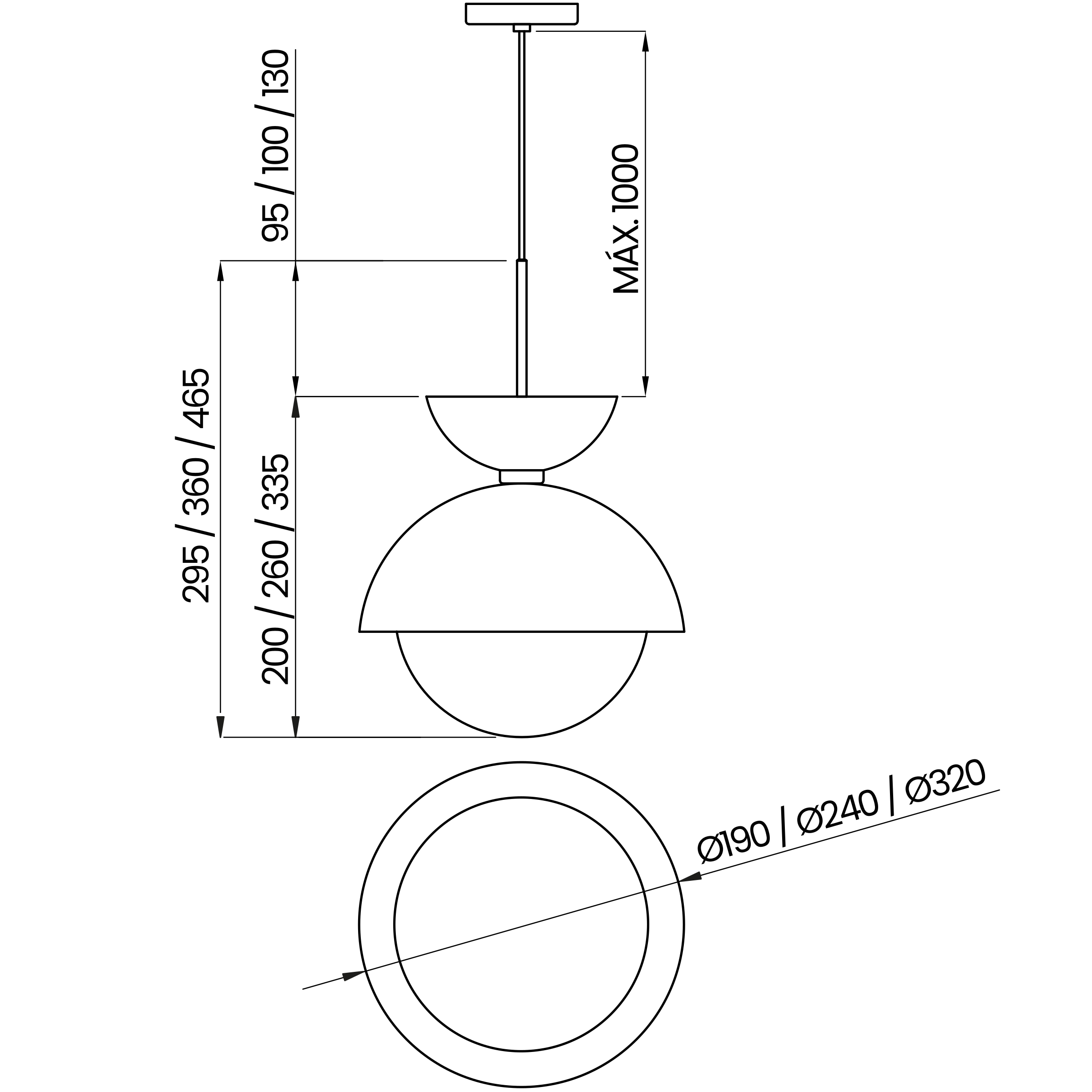 Desenho técnico cotado do pendente, da Usina Design