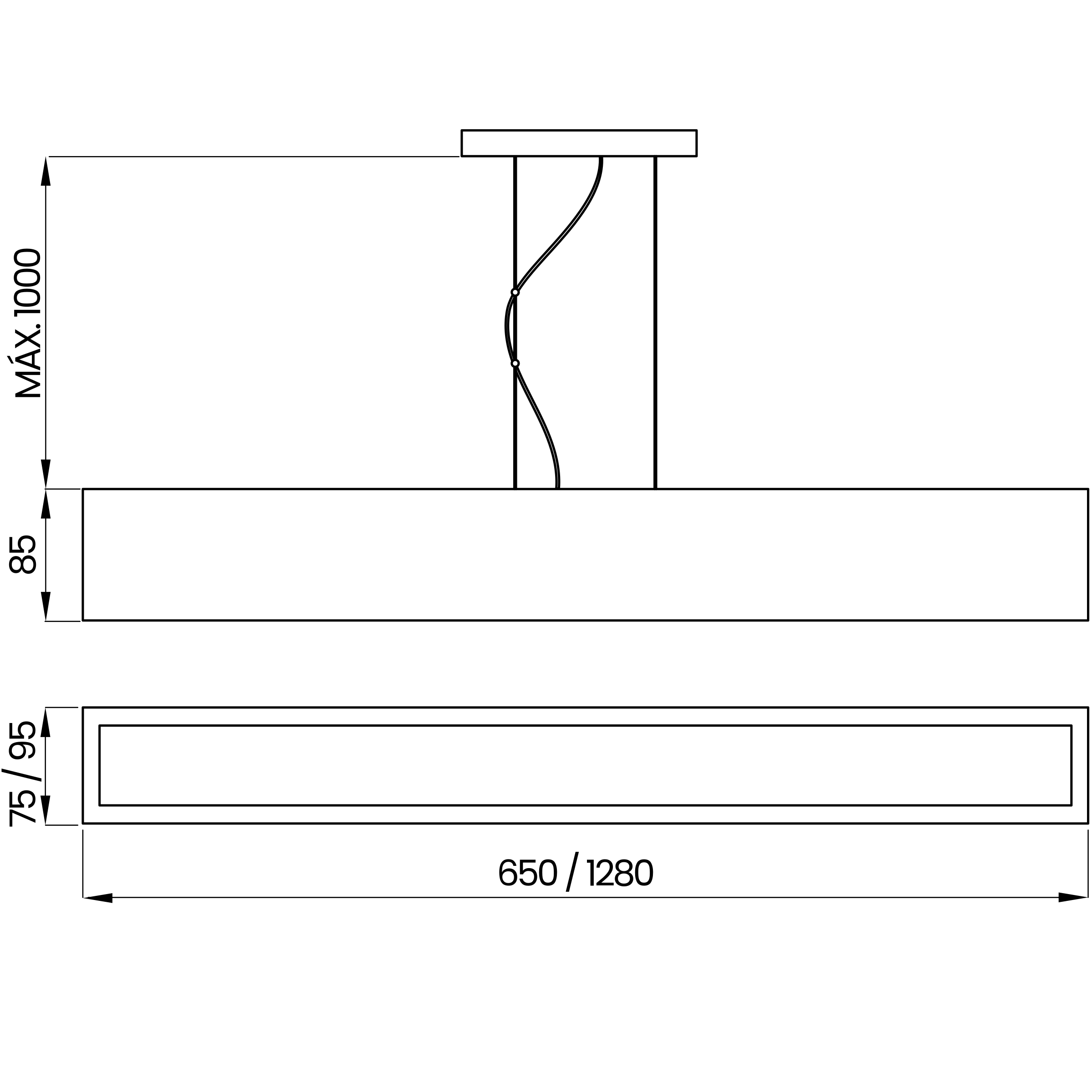Desenho técnico cotado do pendente, da Usina Design