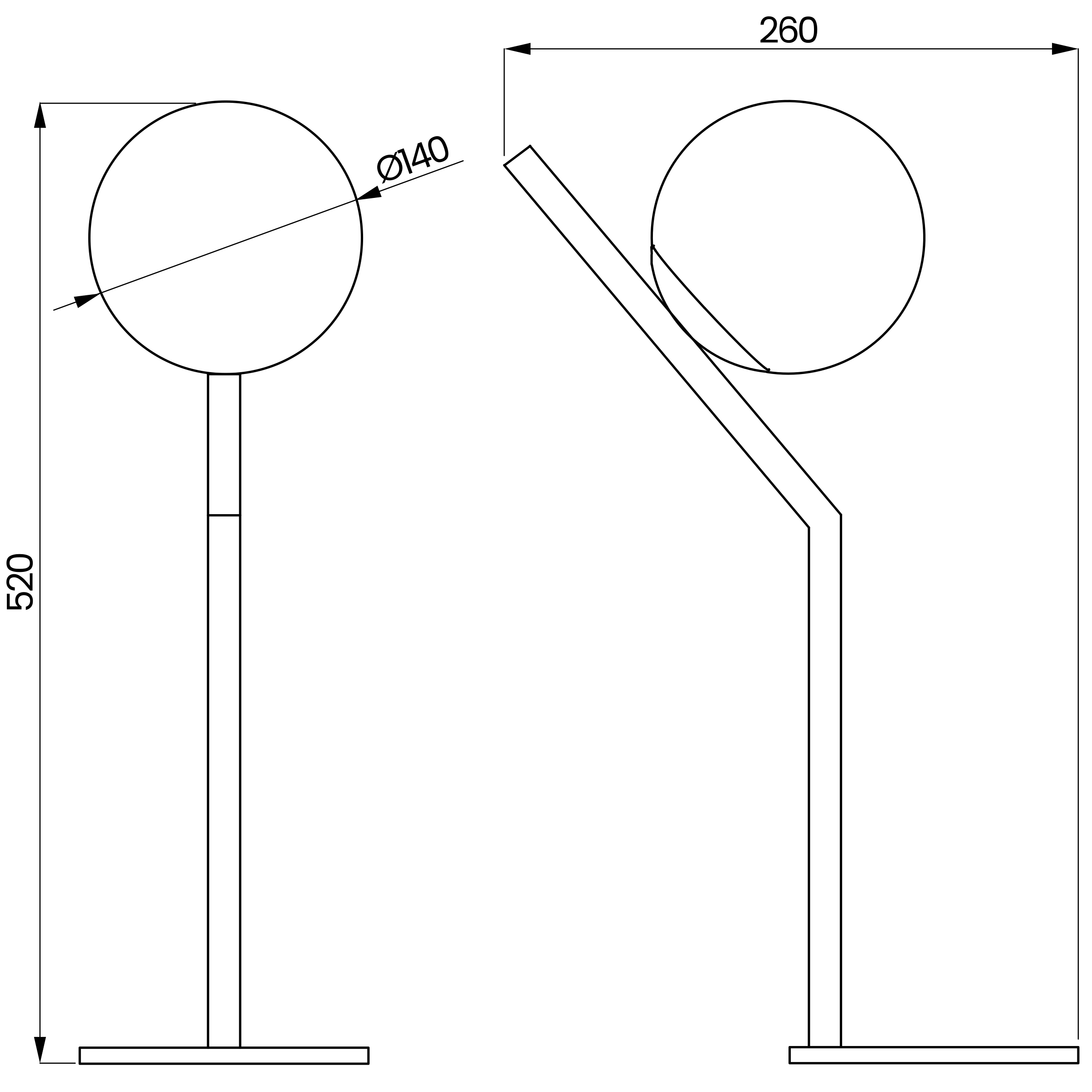 Desenho técnico cotado do abajur, da Usina Design