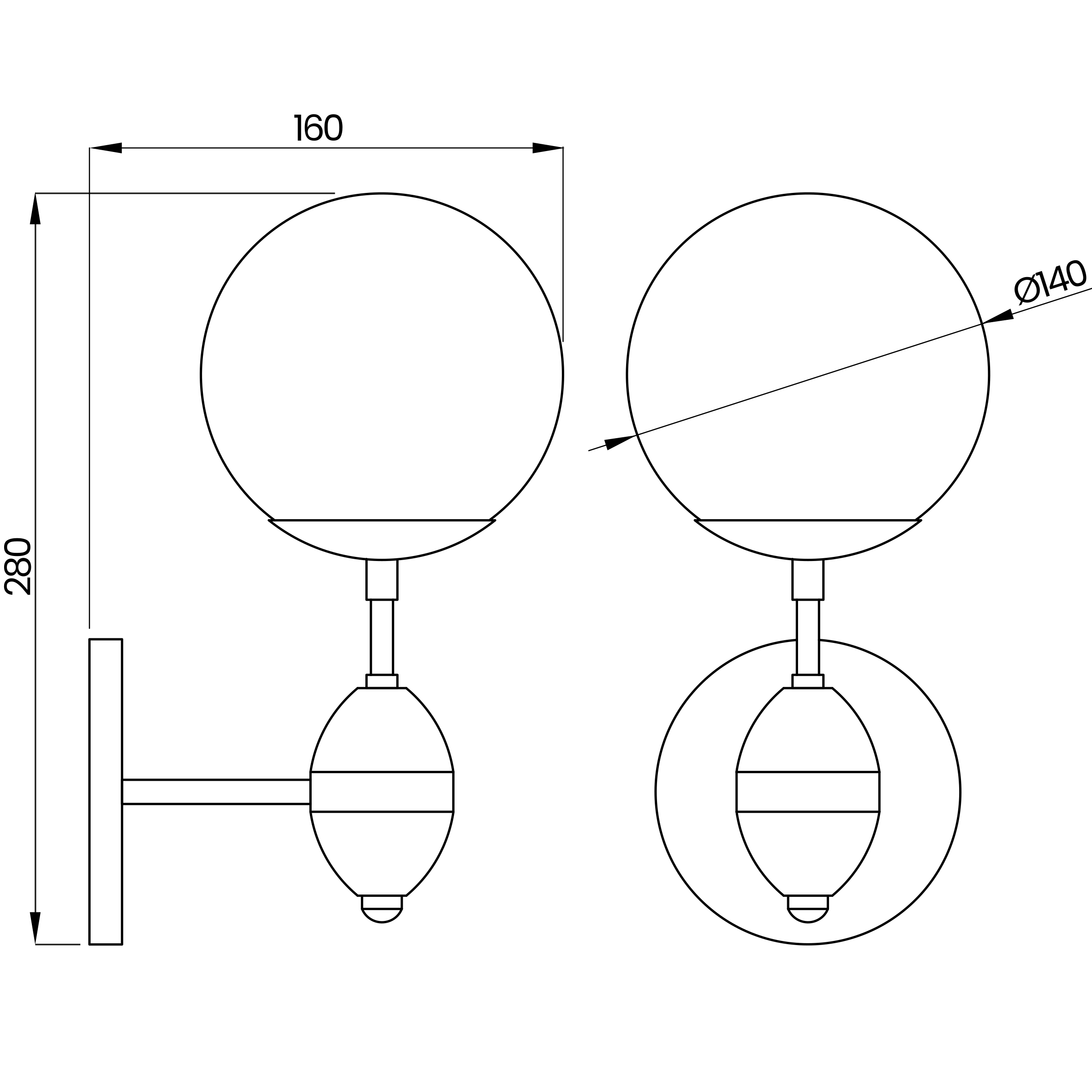 Desenho técnico cotado da arandela, da Usina Design