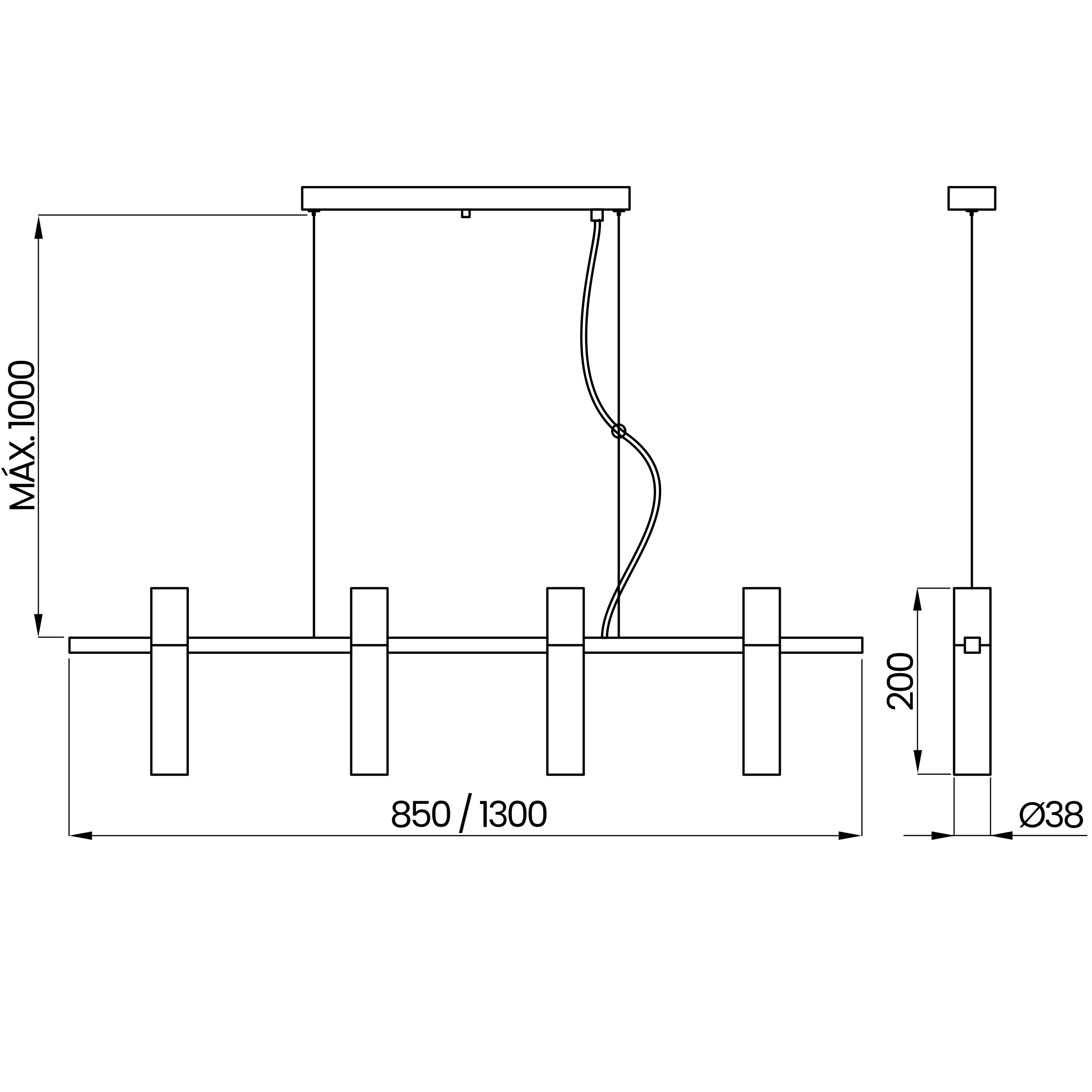 Desenho técnico cotado do pendente, da Usina Design