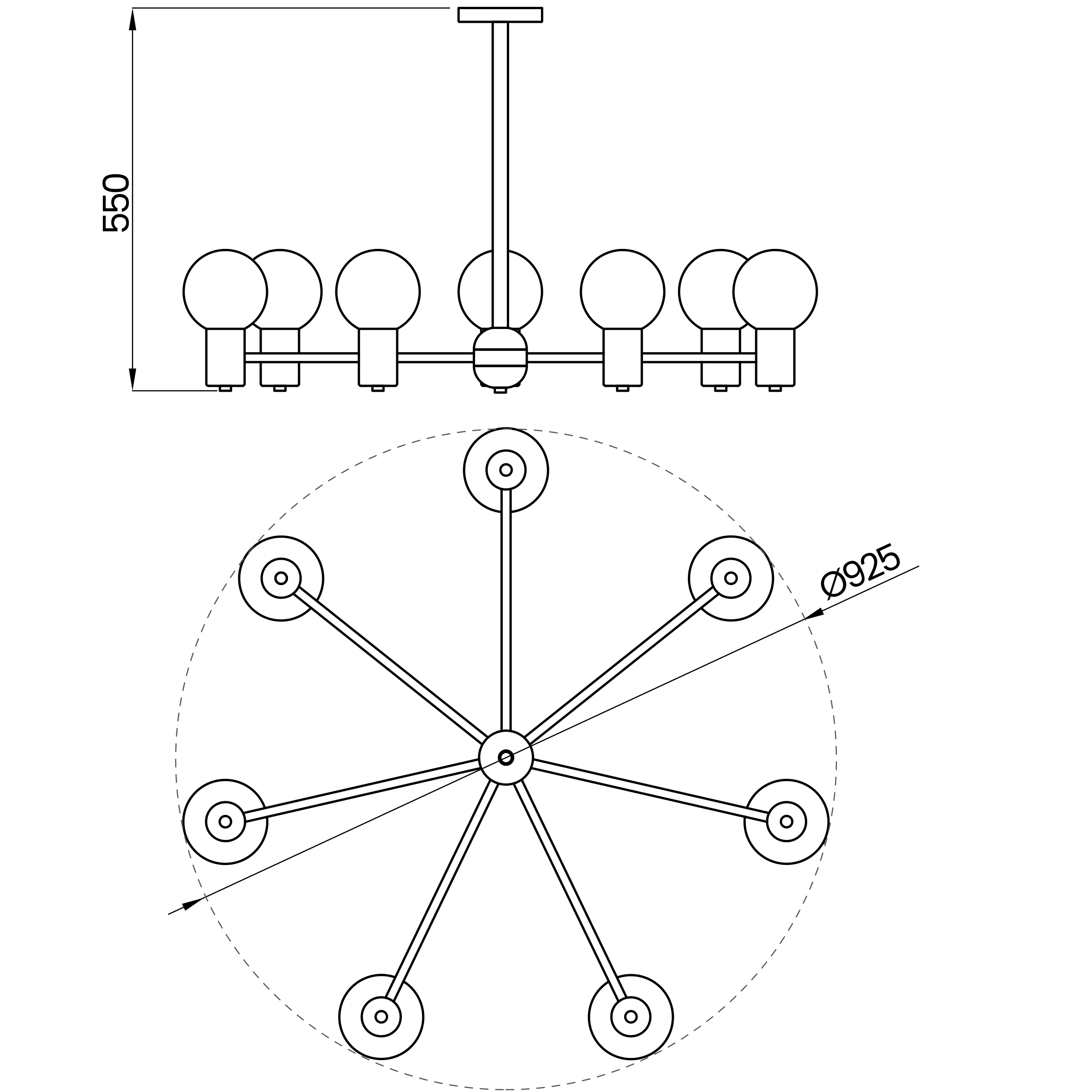 Desenho técnico cotado do pendente, da Usina Design