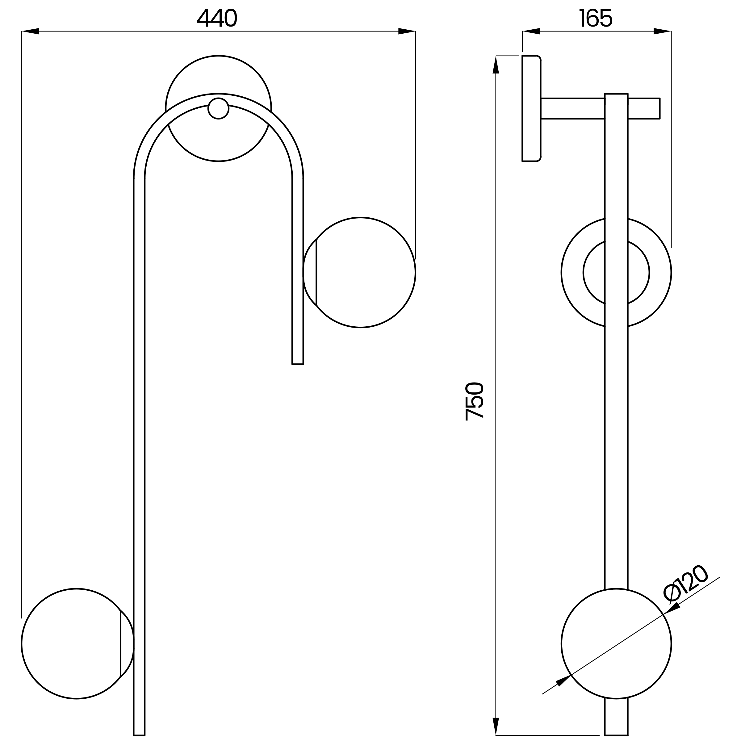 Desenho técnico cotado da arandela, da Usina Design