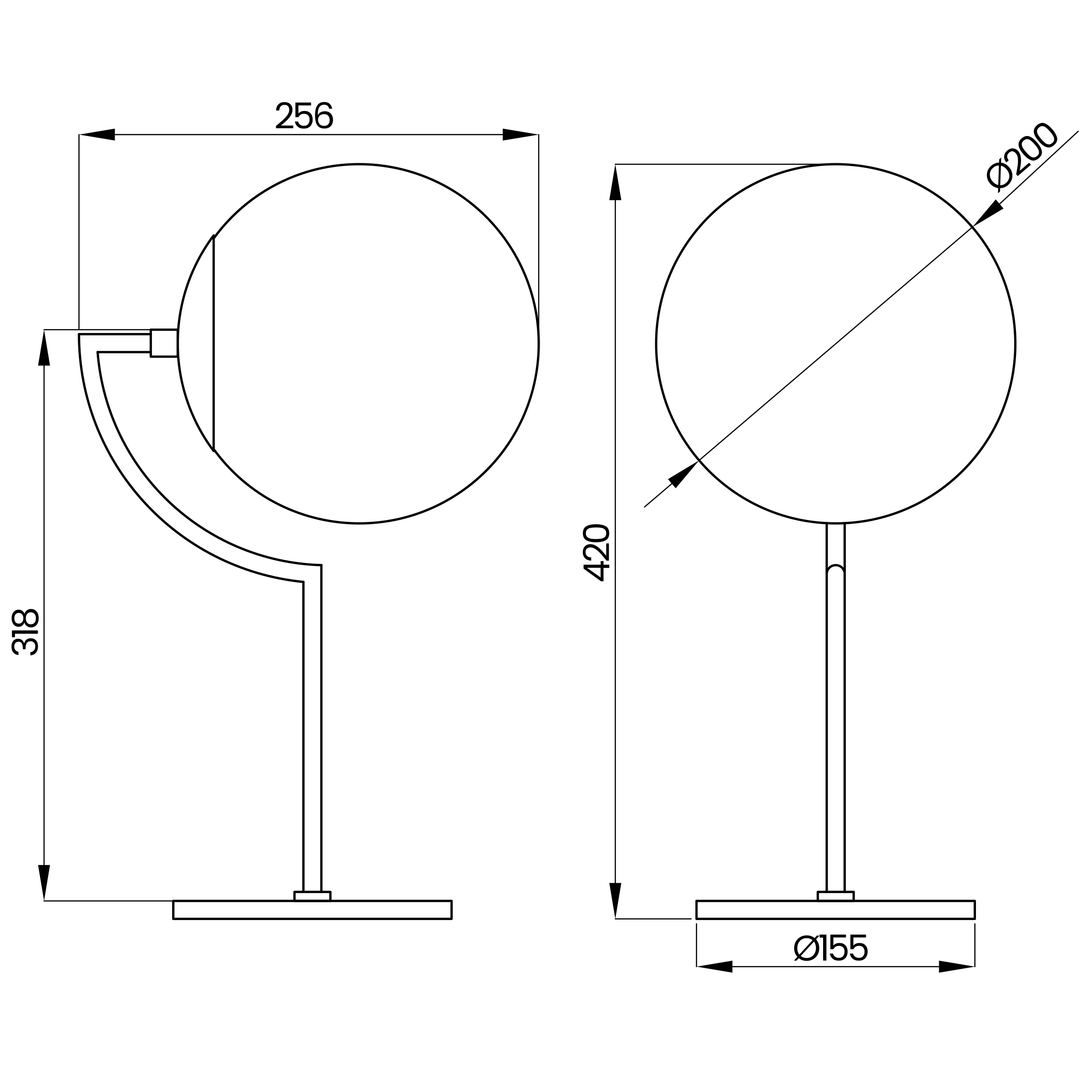 Desenho técnico cotado do abajur, da Usina Design
