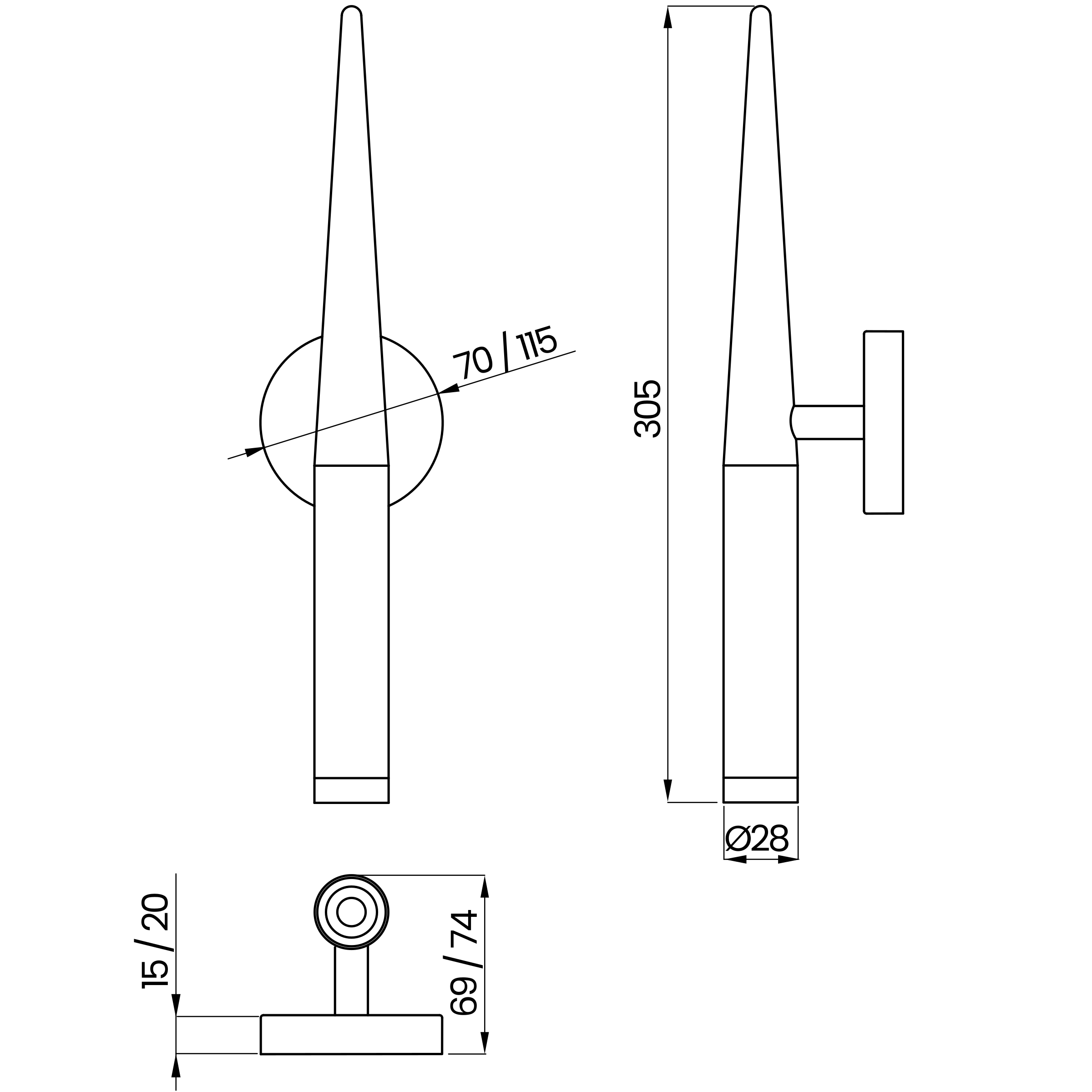 Desenho técnico cotado da arandela, da Usina Design