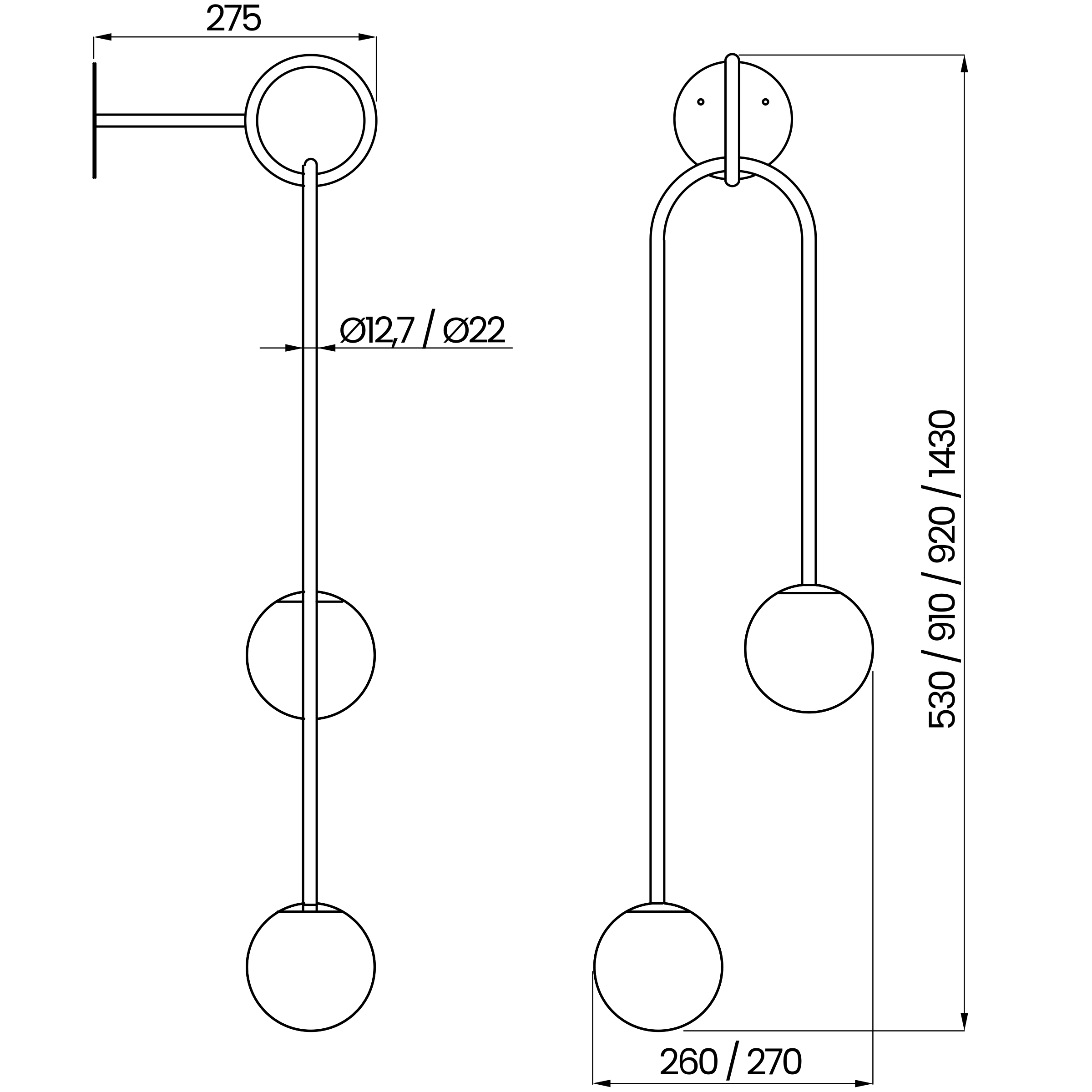 Desenho técnico cotado da arandela, da Usina Design