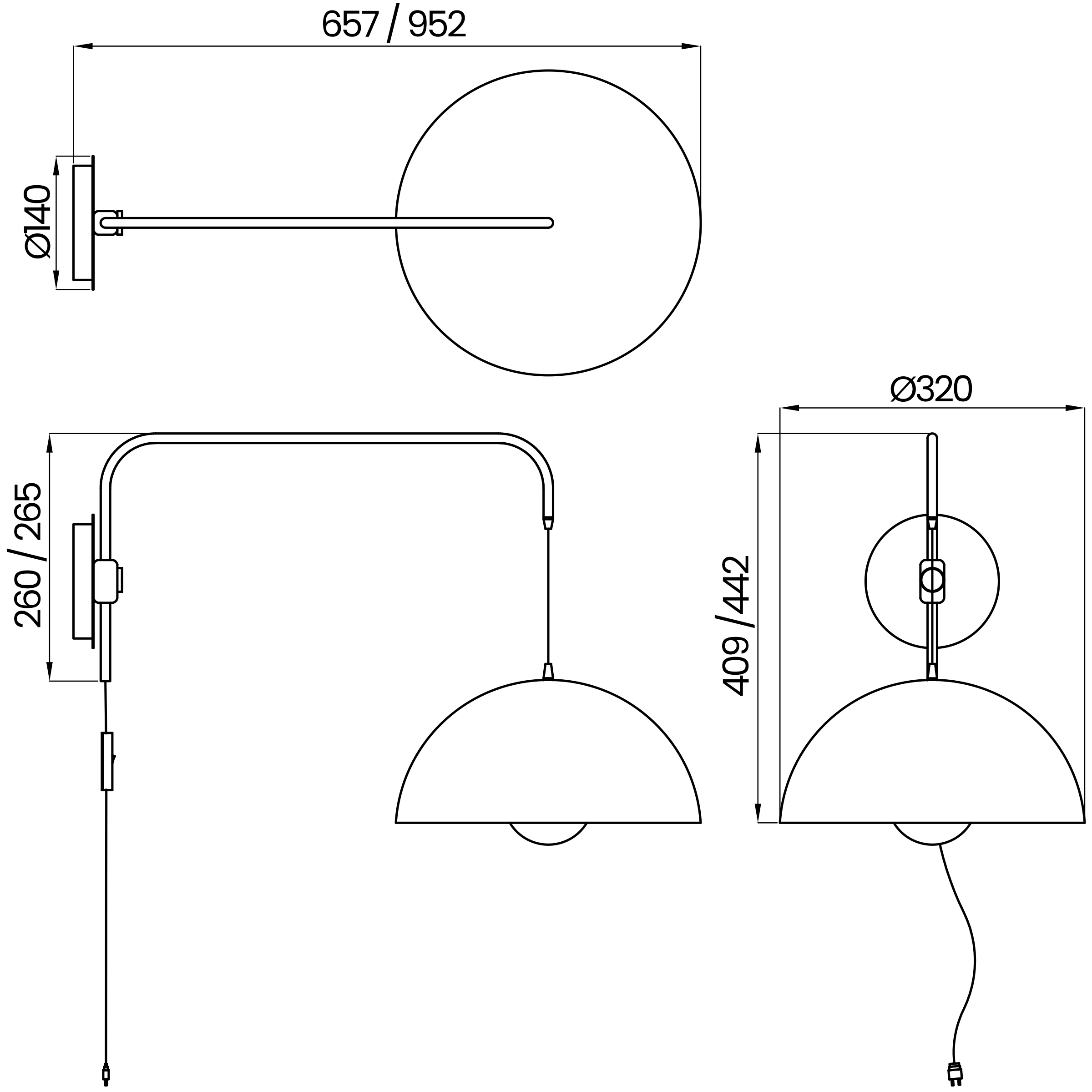 Desenho técnico cotado da arandela, da Usina Design