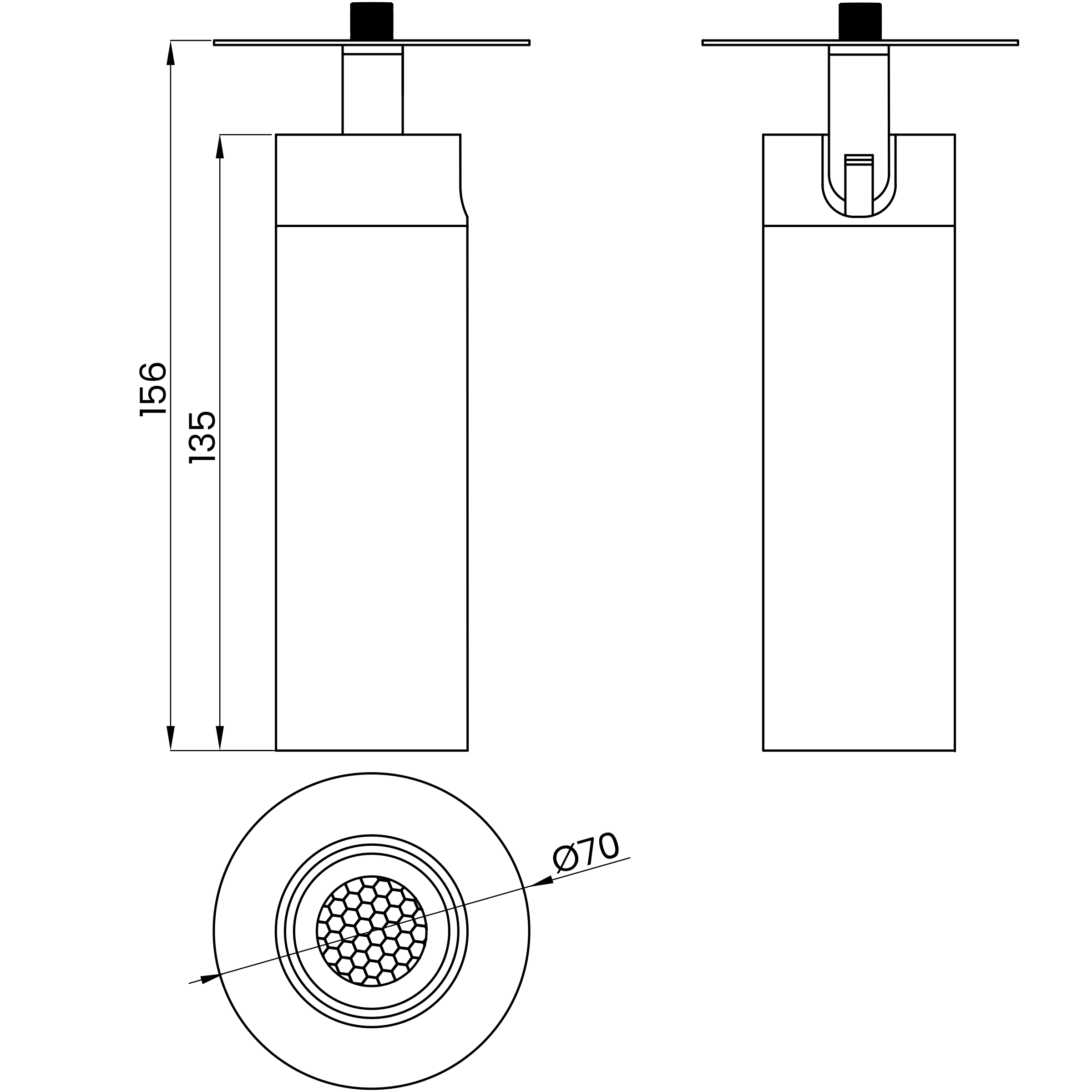 Desenho técnico cotado do spot, da Usina Design