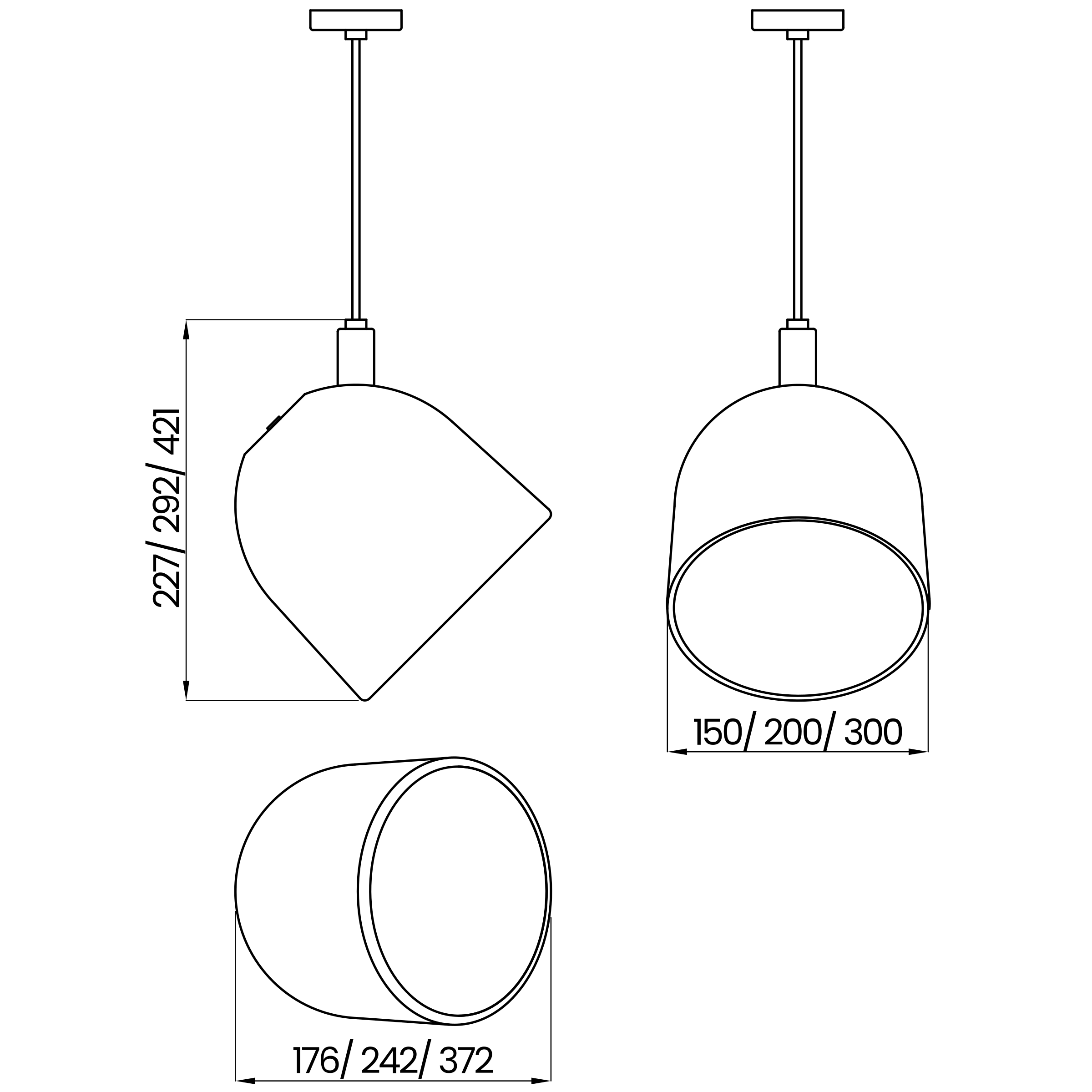 Desenho técnico cotado do pendente, da Usina Design