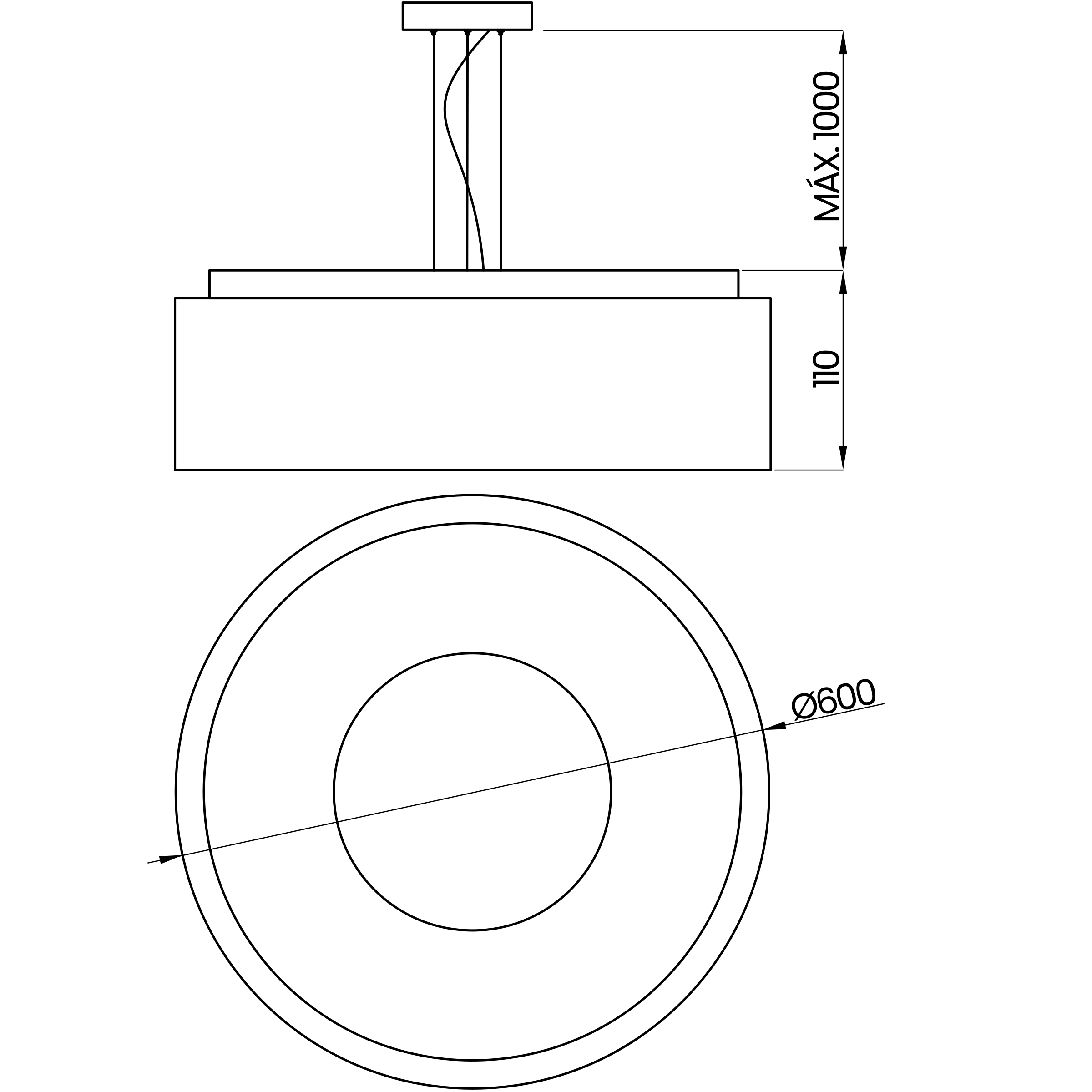 Desenho técnico cotado do pendente, da Usina Design