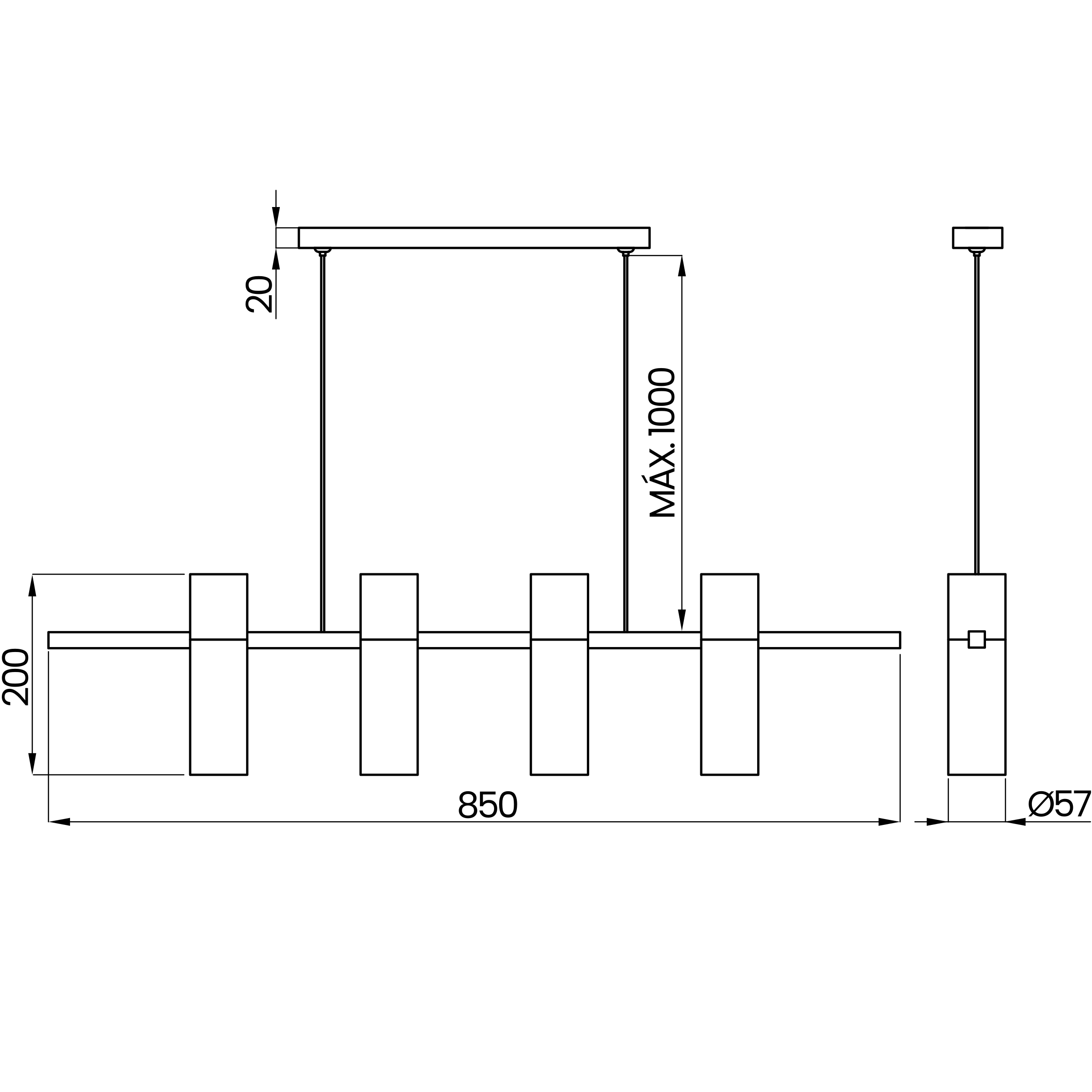 Desenho técnico cotado do pendente, da Usina Design