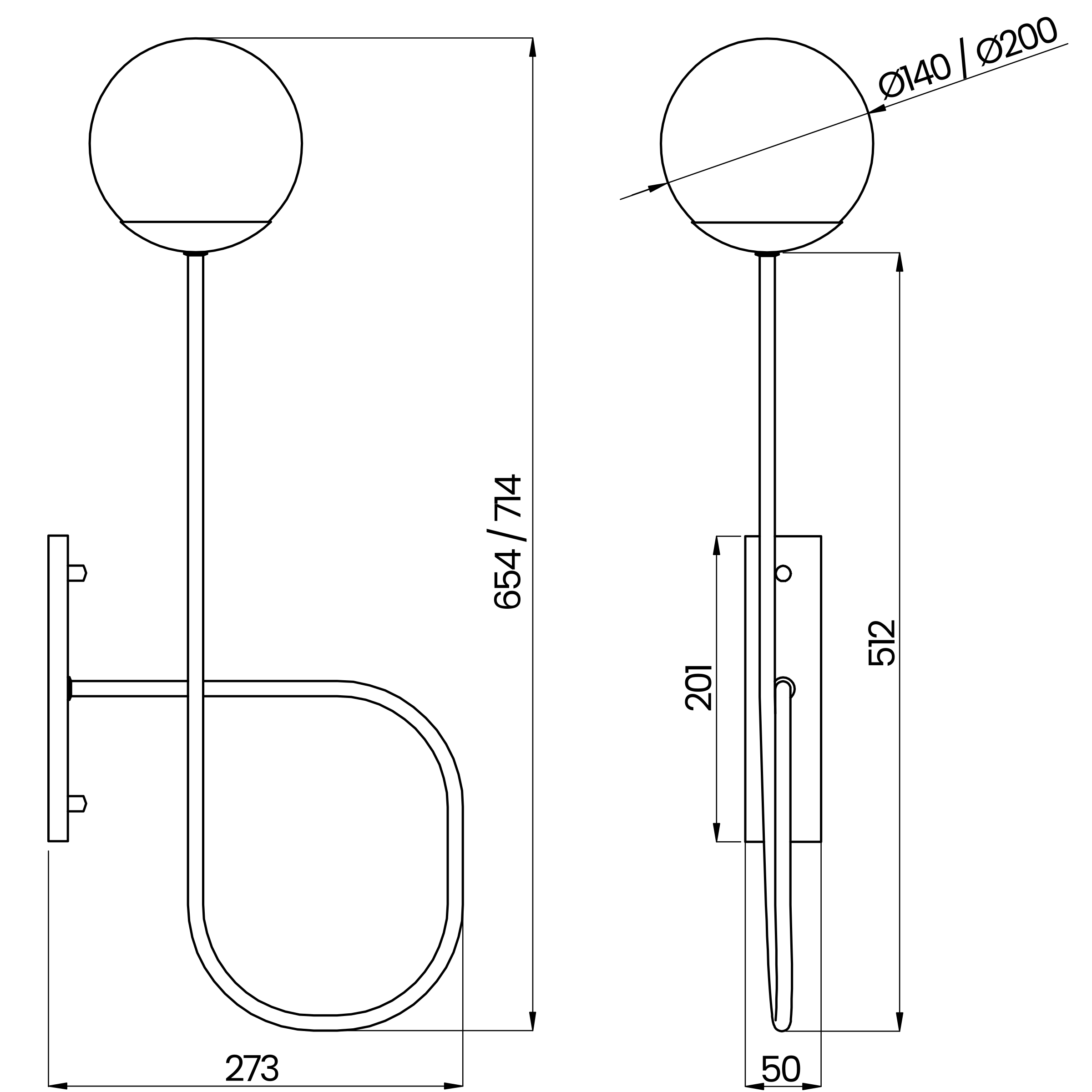 Desenho técnico cotado da arandela, da Usina Design