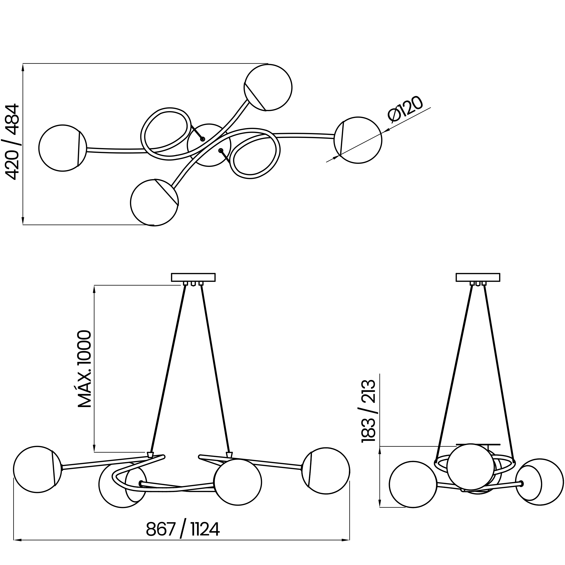 Desenho técnico cotado do pendente, da Usina Design